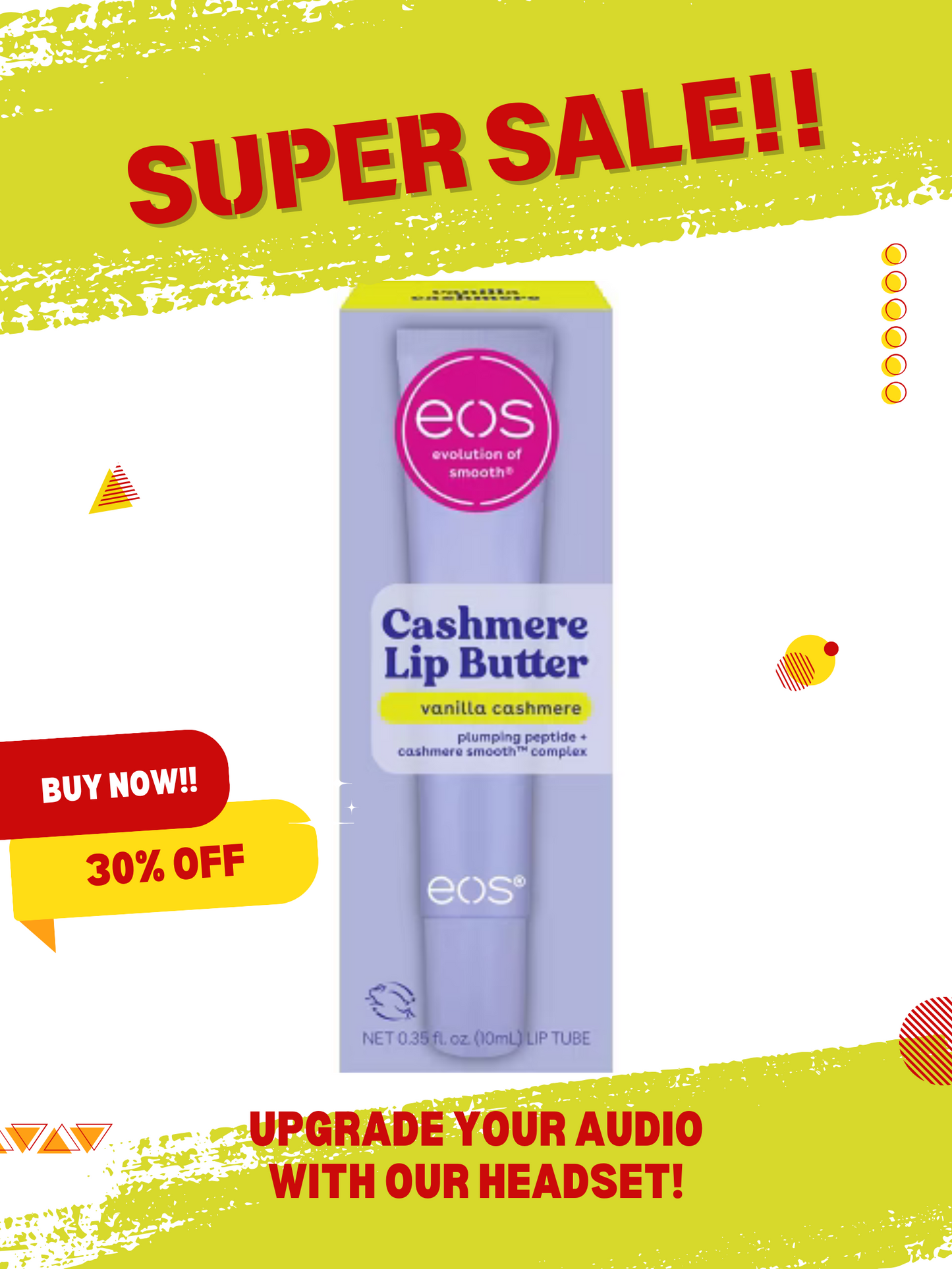eos Cashmere Lip Butter, Vanilla Cashmere, Plumping Peptides For Smooth Lips, 0.35 fl oz