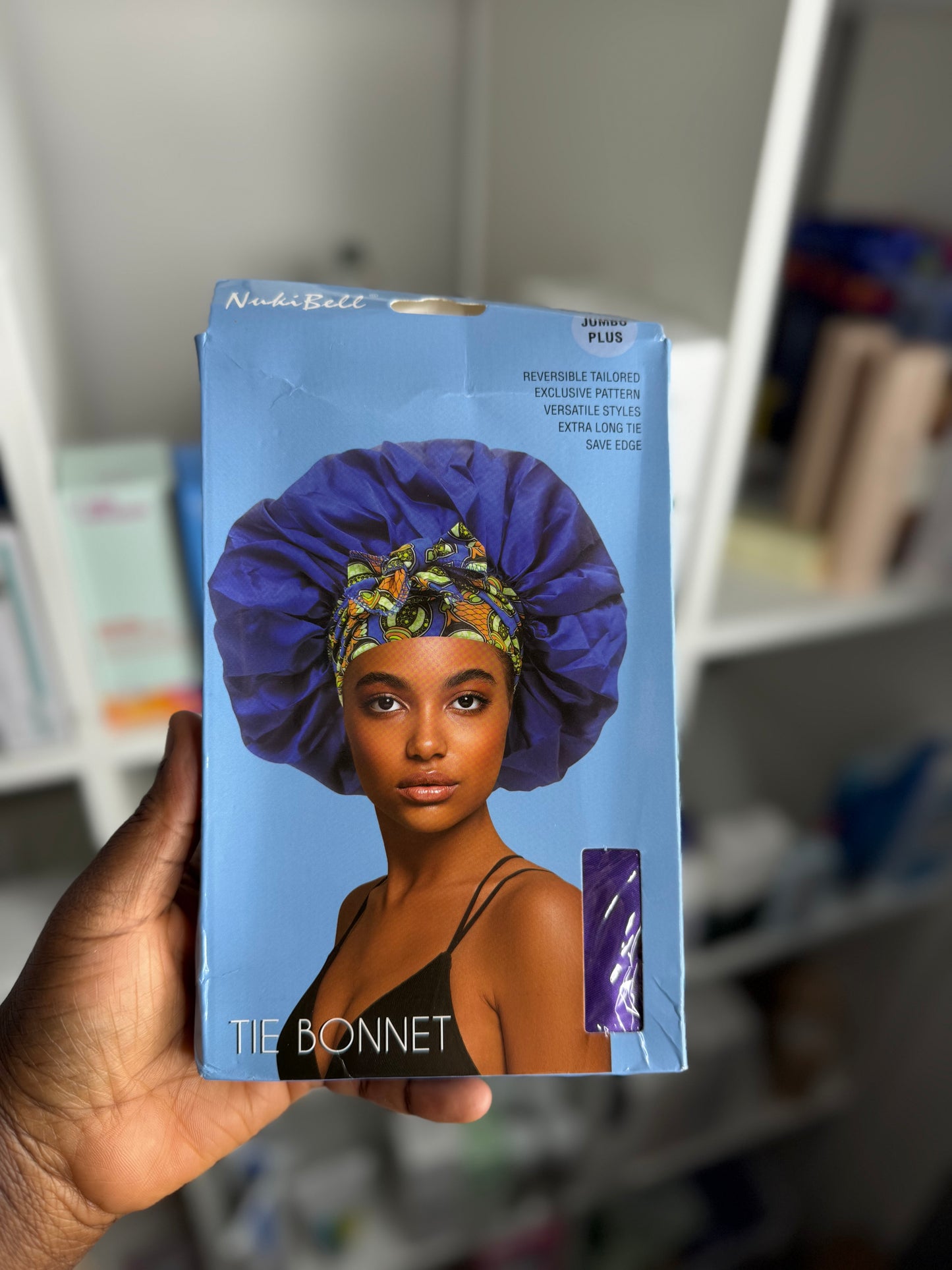 NUKIBELL JUMBO PLUS TIE BONNET REVERSIBLE, EXTRA LONG TIE, PREMIUM HAIR PROTECTION