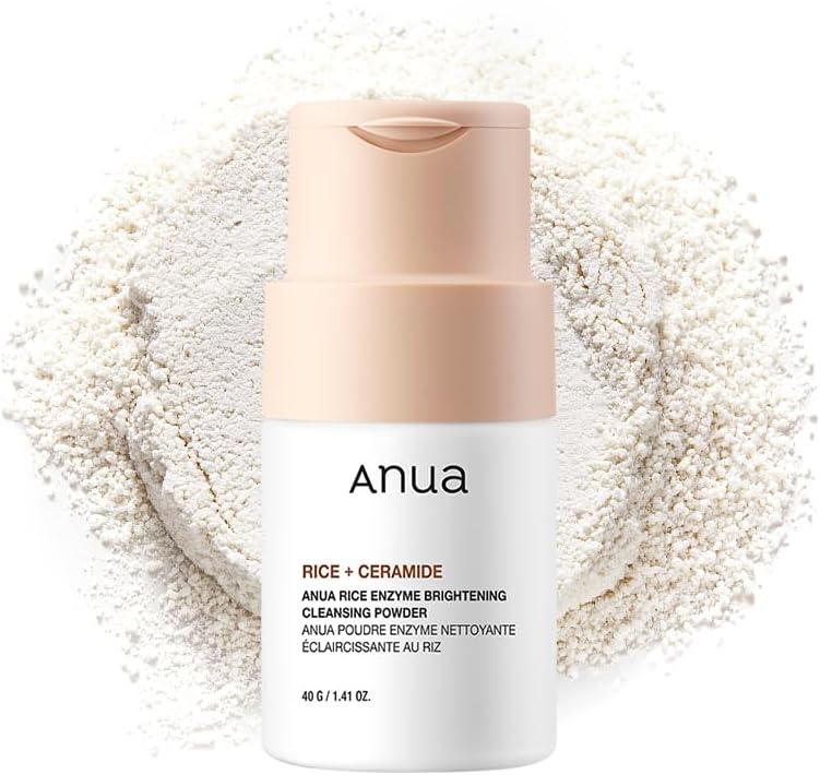Poudre nettoyante éclaircissante aux enzymes de riz Anua, masque de riz, céramide, nettoyant visage doux pour éclaircir et donner un teint radieux, nettoyant visage pour peaux sèches, soin coréen, sans parfum, 40 g