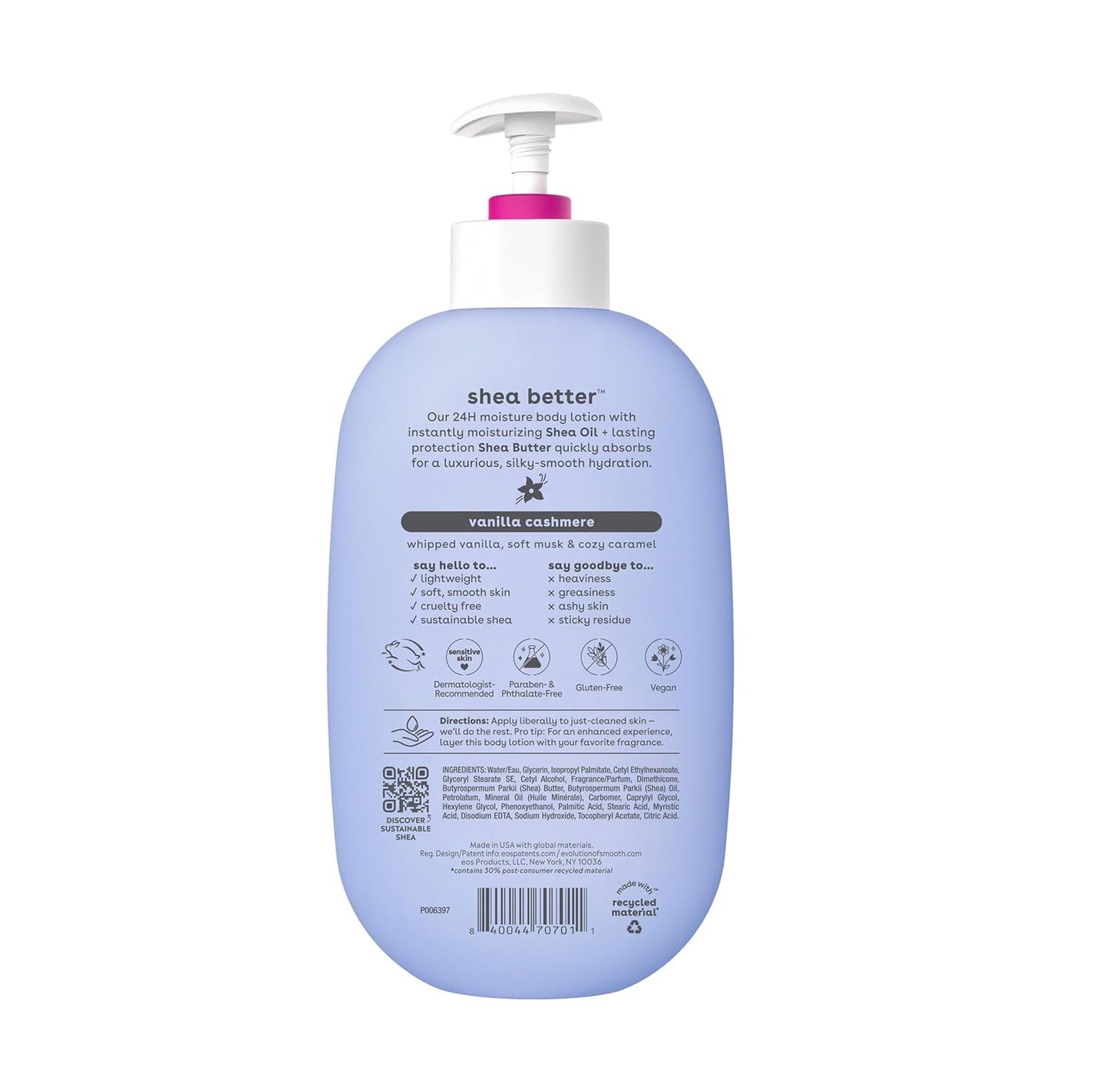 EOS Shea Butter Body Lotion- 24-Hour Moisture Skin Care, Lightweight & Non-Greasy, Made with Natural Shea, Vegan, 16 fl oz