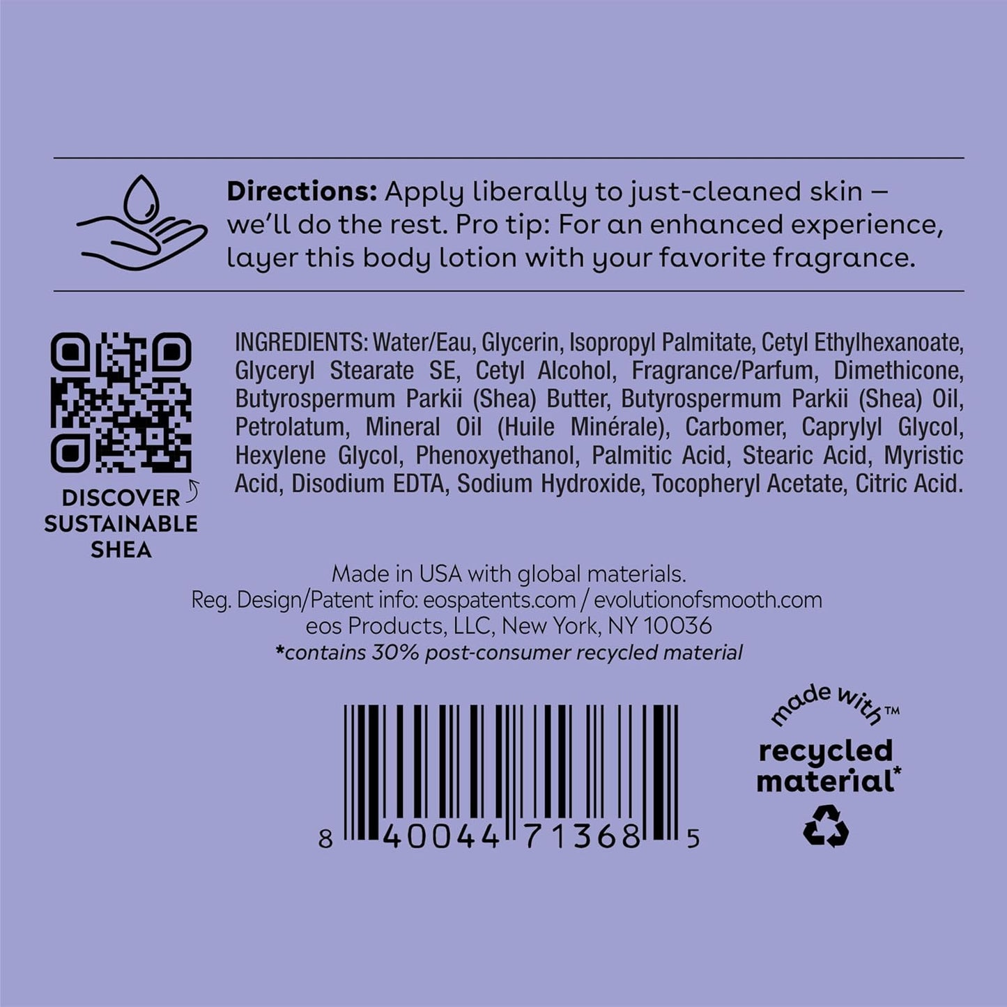 EOS Shea Butter Body Lotion- 24-Hour Moisture Skin Care, Lightweight & Non-Greasy, Made with Natural Shea, Vegan, 16 fl oz