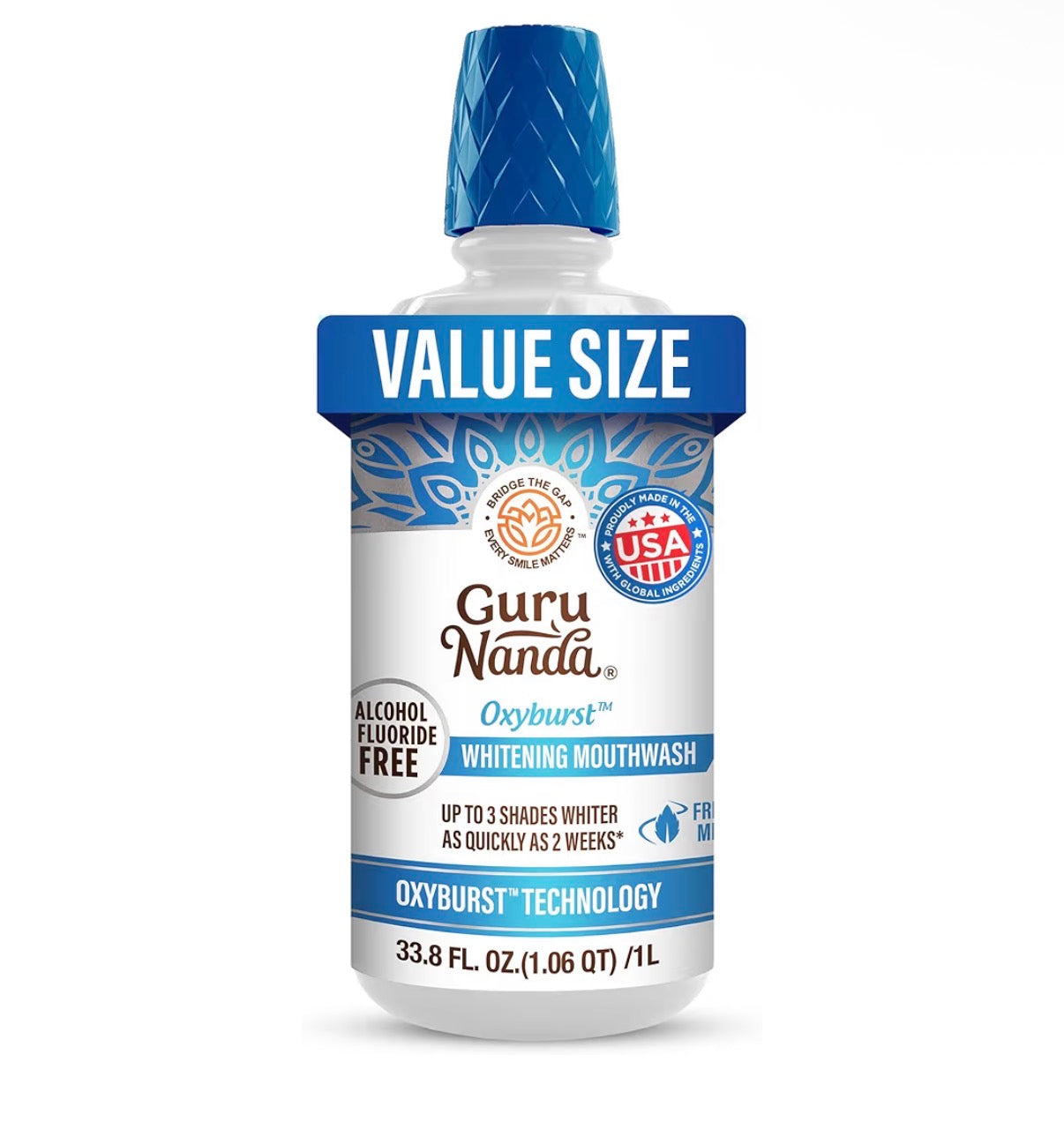 GURUNANDA OXYBURST TEETH WHITENING MOUTHWASH – WILD MINT 1 L / 33.8 FL OZ