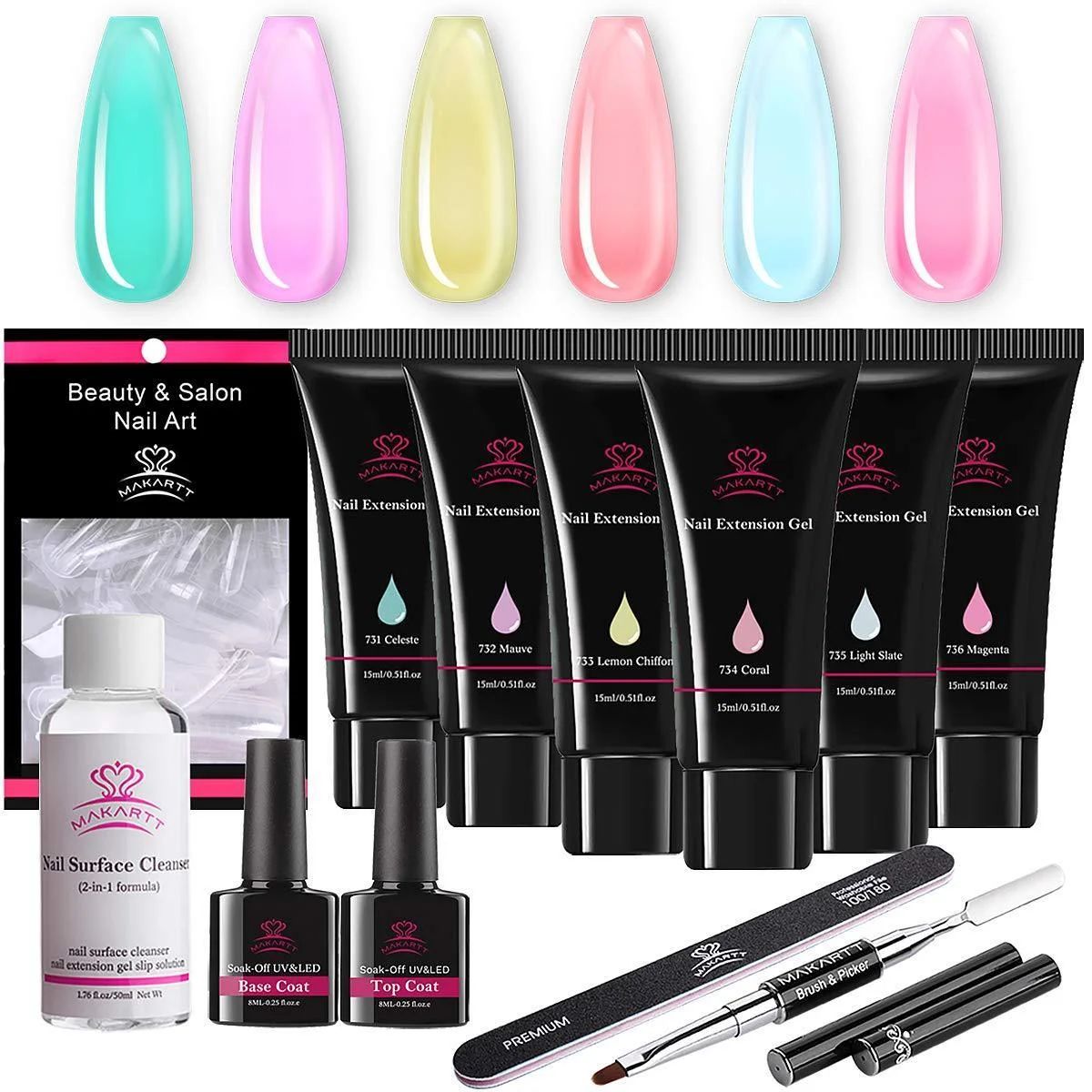 Makartt 6 Color Translucent Jelly Poly Nail Gel Extension Kit