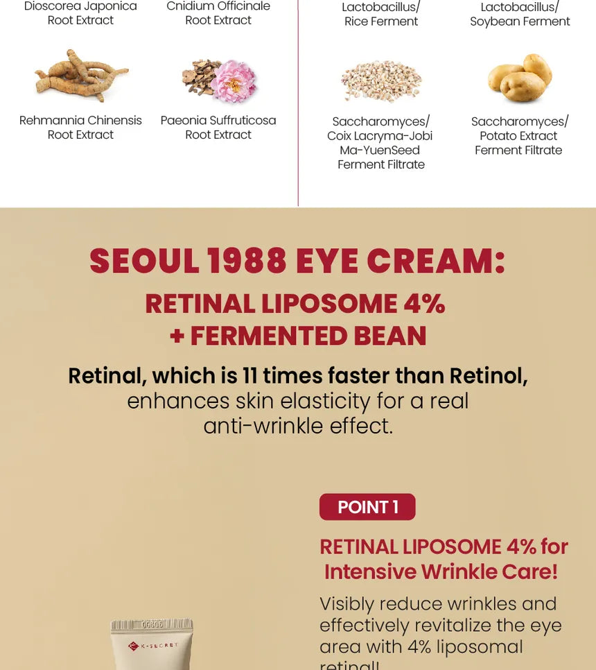 KSECRET - SEOUL 1988 Crème contour des yeux : Liposome rétinien 4 % + Fève fermentée