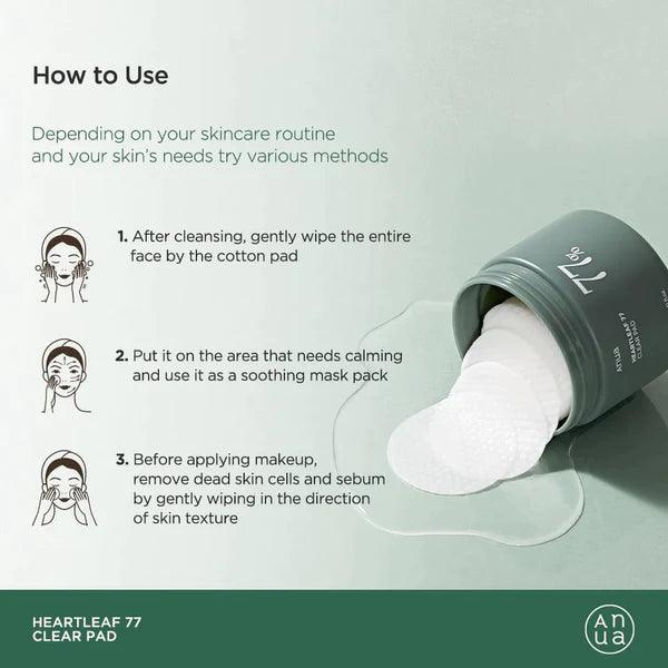 Tampon de toner ANUA Heartleaf 77, 70 feuilles, soin des peaux mortes PHA, tampon de toner quotidien à faible pH exfoliant
