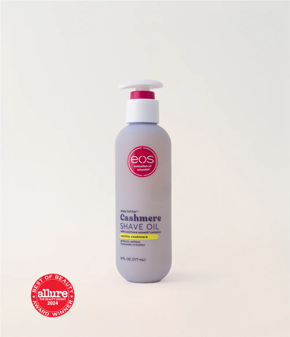 Huile de rasage Eos Cashmere Skin Collection, vanille cachemire, apaisante et hydratante, prévient les irritations et les brûlures du rasoir, convient à toute la zone du bikini, 170 ml. L'emballage peut varier.