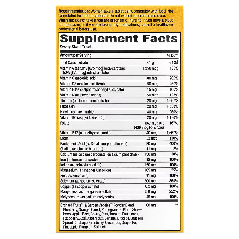 NATURE’S WAY ALIVE! WOMEN’S ULTRA MULTIVITAMIN SUPPLEMENT 60 TABLETS