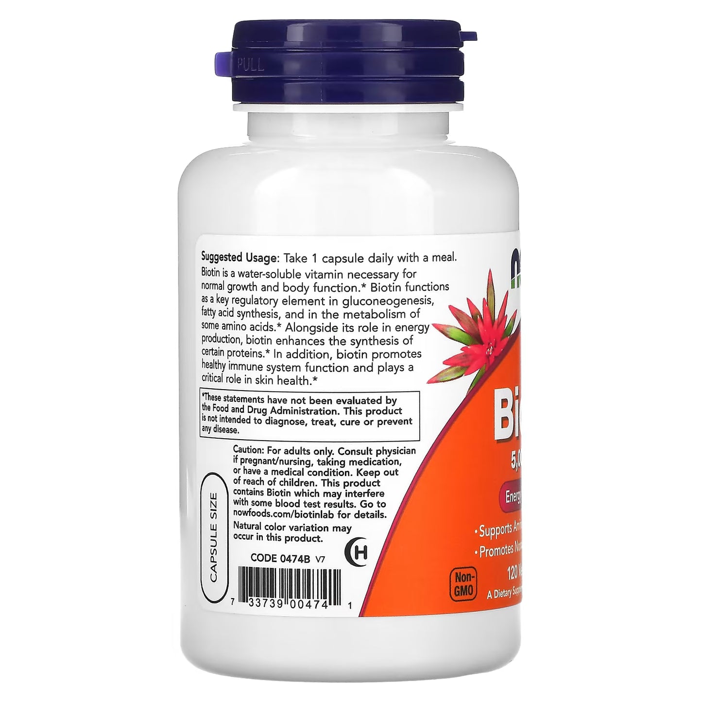 NOW FOODS BIOTIN 5,000 MCG 120 VEG CAPSULES SUPPLEMENT