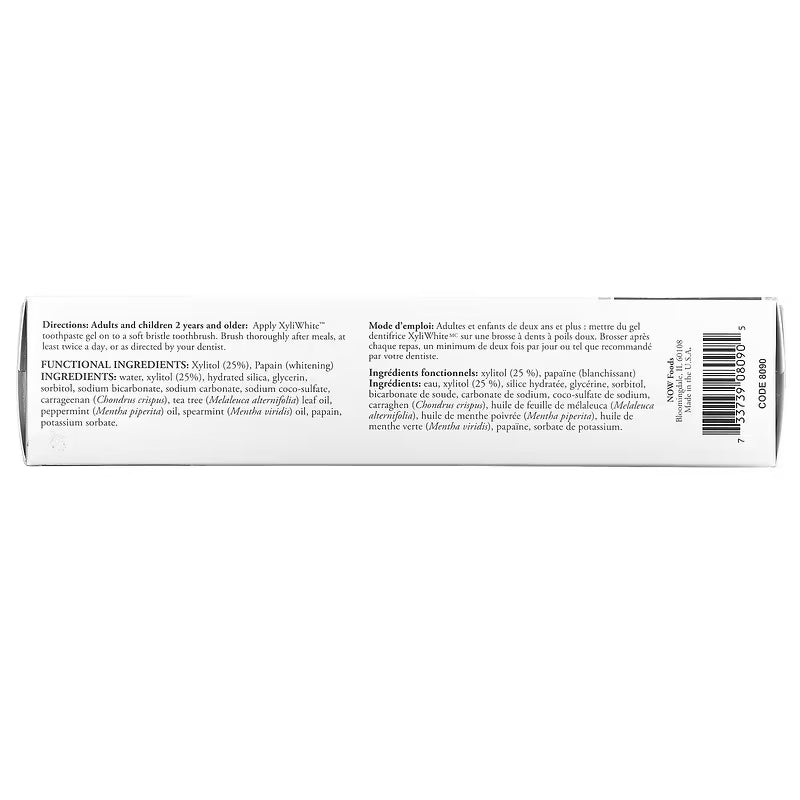 NOW FOODS SOLUTIONS XYLIWHITE™ TOOTHPASTE GEL REFRESHMINT 6.4 OZ (181 G)