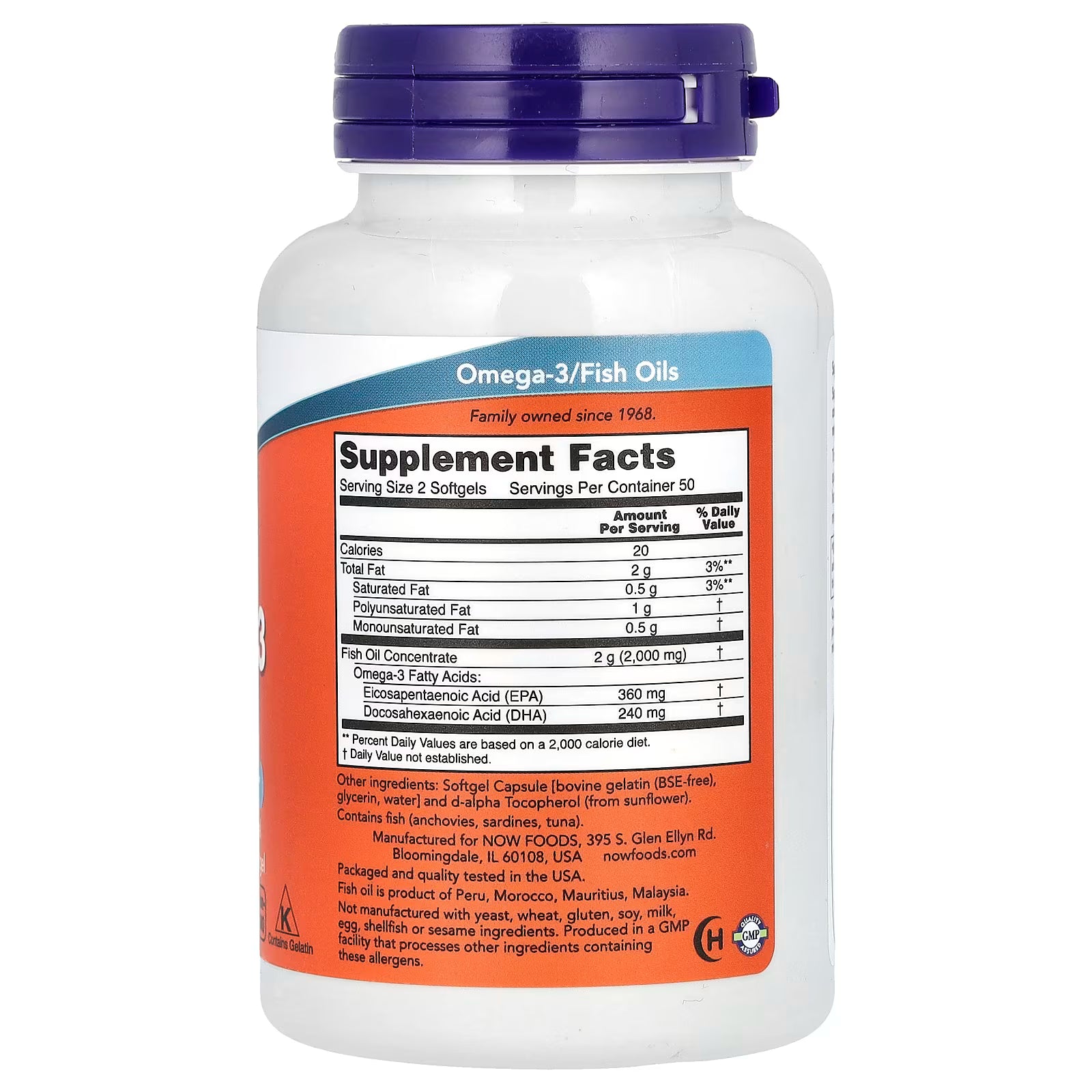 NOW FOODS OMEGA-3 FISH OIL SUPPLEMENT 1,000 MG 180 EPA / 120 DHA 100 SOFTGELS