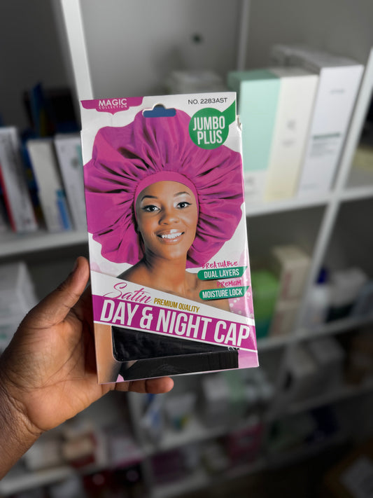 MAGIC COLLECTION JUMBO PLUS SATIN DAY & NIGHT CAP – PREMIUM DUAL-LAYER MOISTURE LOCK BONNET