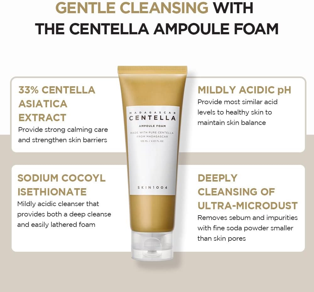 SKIN1004 Ampoule mousse centella de Madagascar 125 ml | Nettoyant moussant à faible pH | Poudre de soude naturelle, tensioactif de noix de coco 