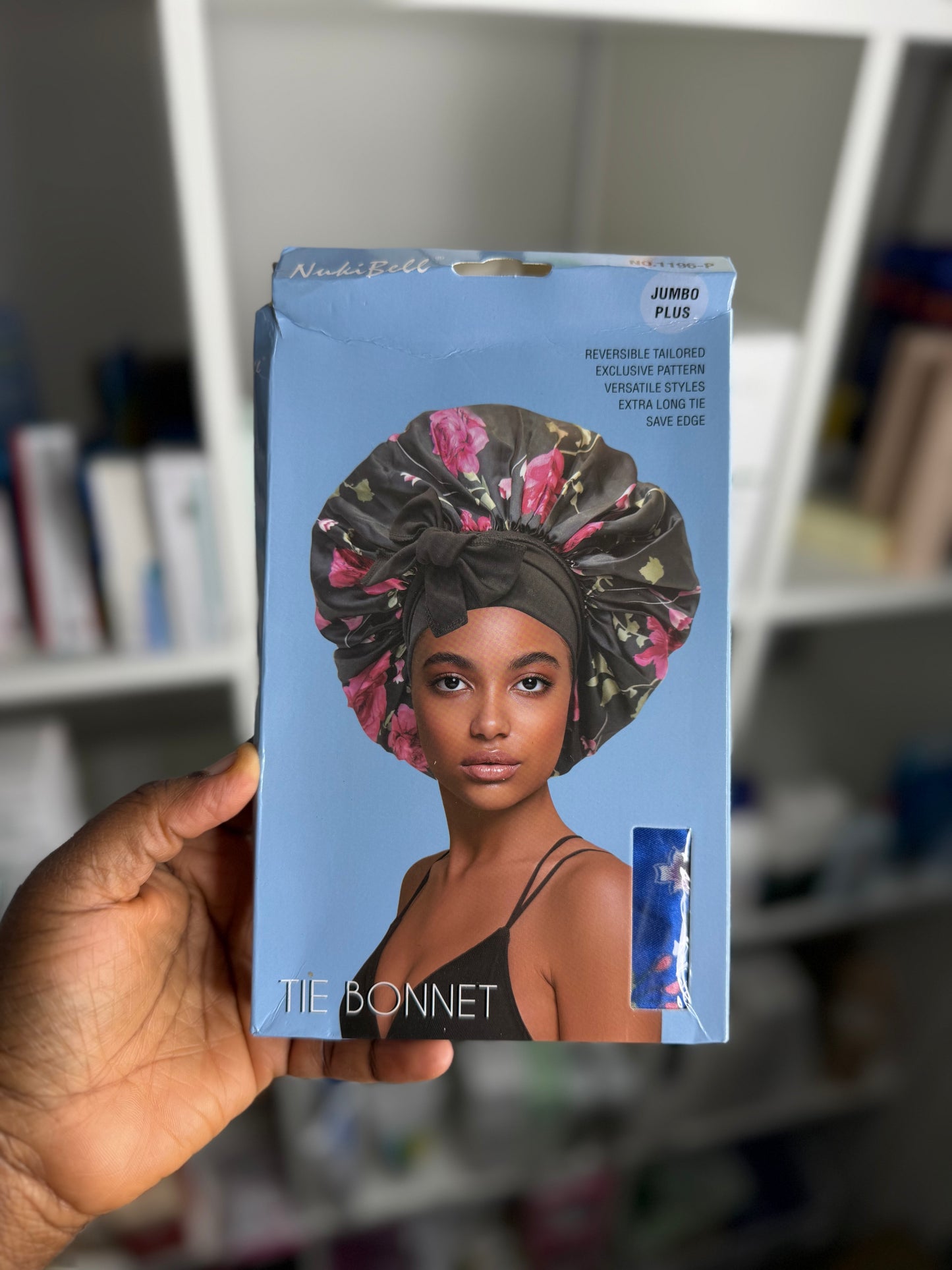 NUKIBELL JUMBO PLUS TIE BONNET REVERSIBLE, EXTRA LONG TIE, PREMIUM HAIR PROTECTION