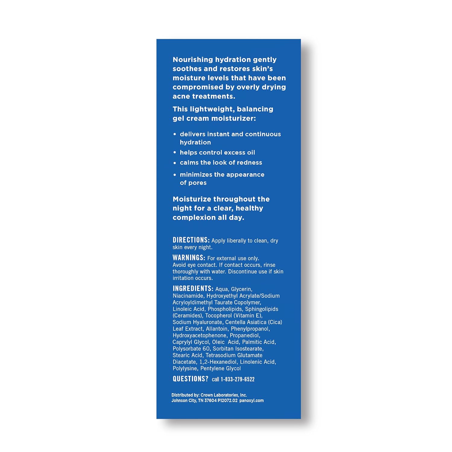 PanOxyl PM Crème hydratante réparatrice équilibrante à la niacinamide, aux céramides et au cica, hydratant visage, peaux à tendance acnéique et sèches, crème de nuit non comédogène, 85 g 