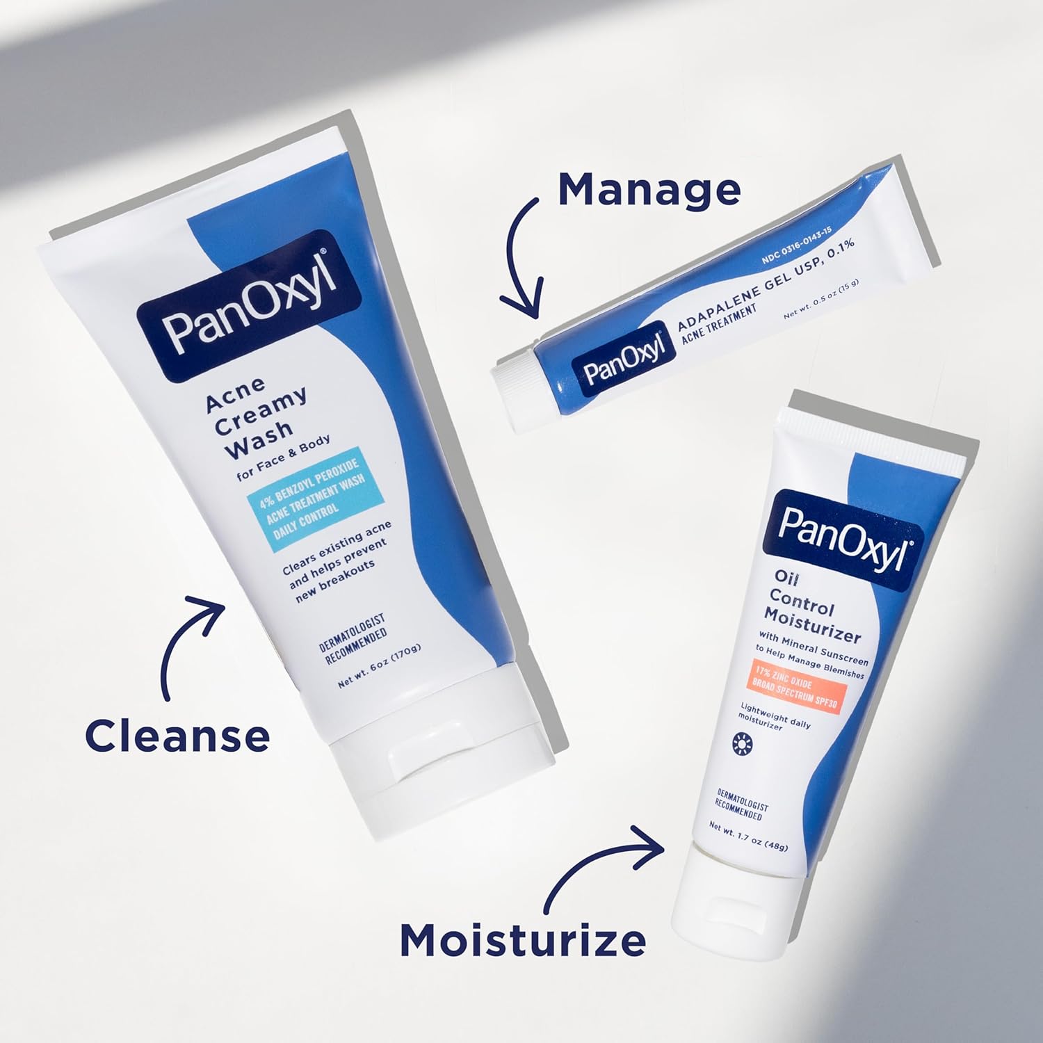 Gel sans rinçage PanOxyl Adapalene 0,1 %, 30 jours d'utilisation, traitement anti-acné au gel rétinoïde, peau à tendance acnéique, sans huile, sans parfum, 14 g 