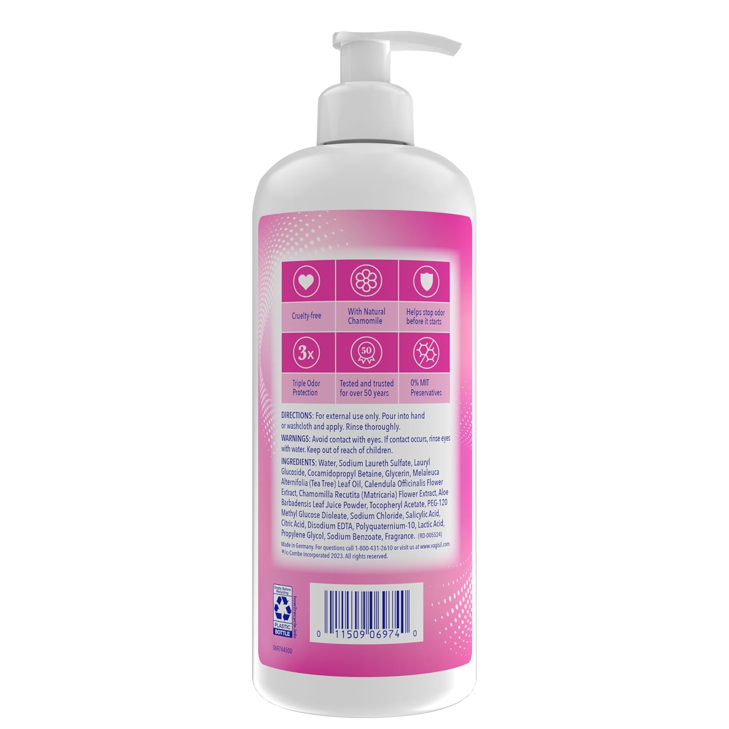 VAGISIL FEMININE WASH FOR INTIMATE AREA HYGIENE ODOR BLOCK 16.9 OZ WITH PUMP