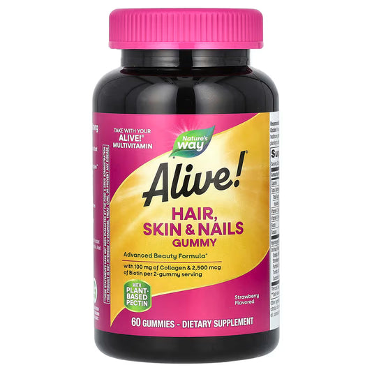 NATURE’S WAY ALIVE! HAIR, SKIN & NAILS GUMMIES STRAWBERRY 60 GUMMIES SUPPLEMENT