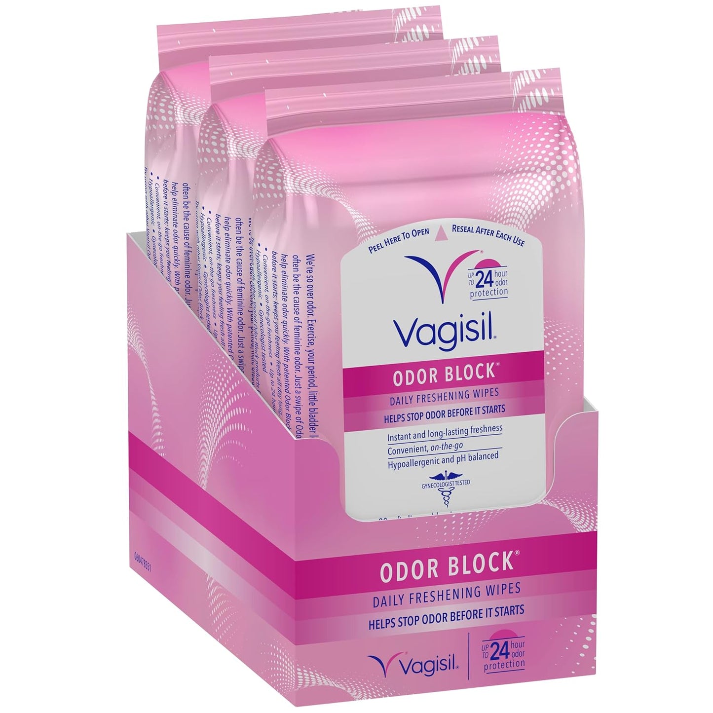 VAGISIL ODOR BLOCK DAILY FRESHENING INTIMATE WIPES FOR FEMININE HYGIENE 20 WIPES (PACK OF 3)