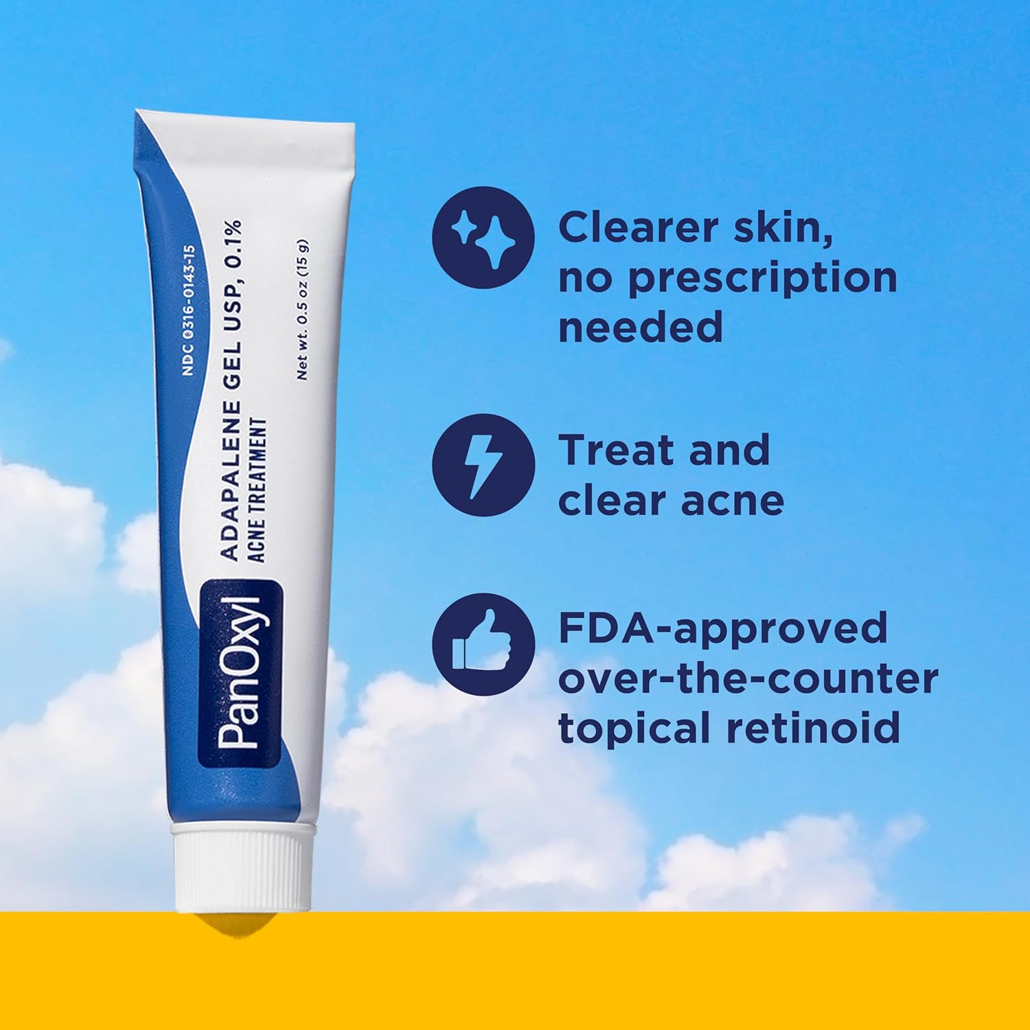Gel sans rinçage PanOxyl Adapalene 0,1 %, 30 jours d'utilisation, traitement anti-acné au gel rétinoïde, peau à tendance acnéique, sans huile, sans parfum, 14 g 