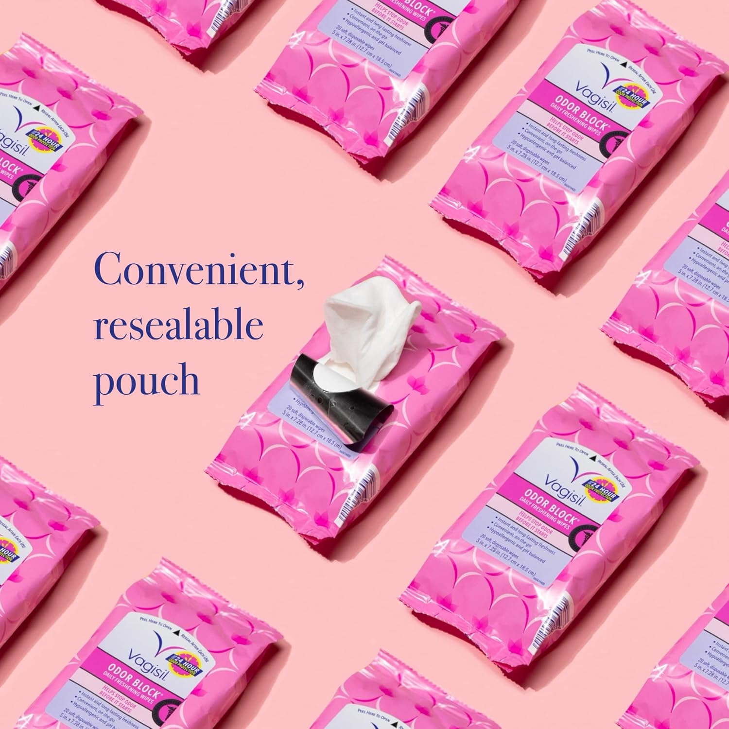 VAGISIL ODOR BLOCK DAILY FRESHENING INTIMATE WIPES FOR FEMININE HYGIENE 20 WIPES (PACK OF 3)