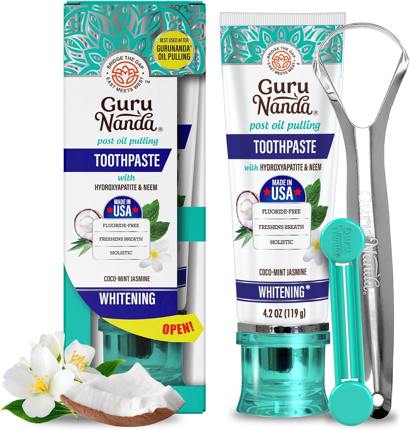 GURUNANDA HYDROXYAPATITE TOOTHPASTE COCOMINT JASMINE NEEM 4.2 OZ