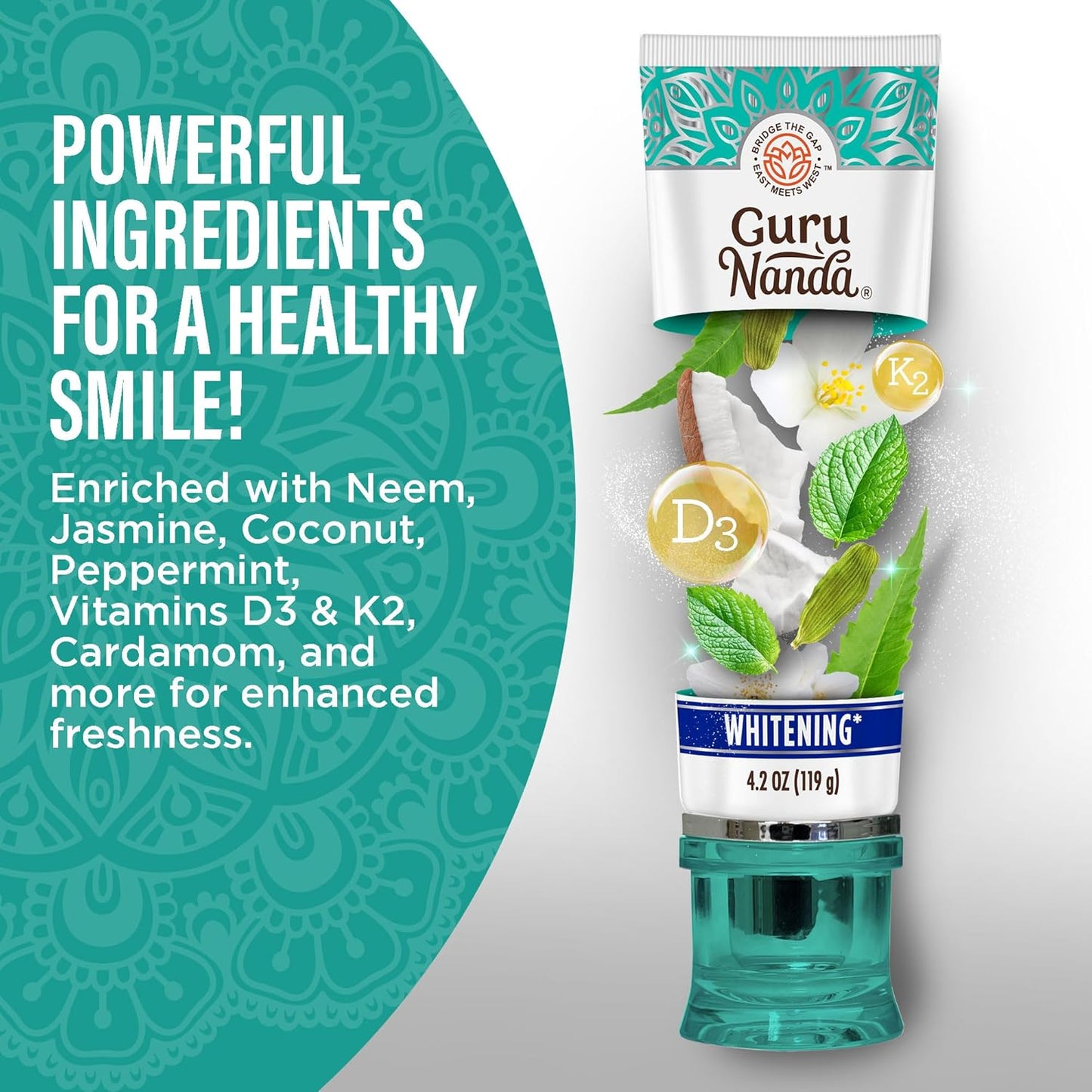 GURUNANDA HYDROXYAPATITE TOOTHPASTE COCOMINT JASMINE NEEM 4.2 OZ