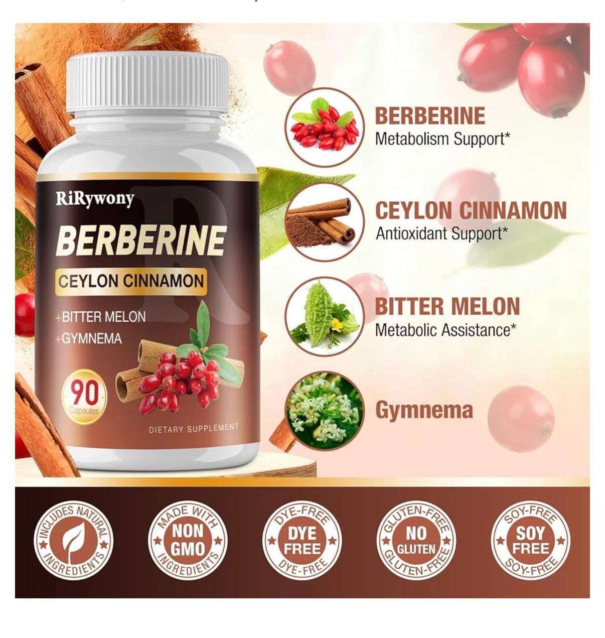 BERBERINE SUPPLEMENT WITH CEYLON CINNAMON, BITTER MELON & GYMNEMA – 1500MG | 90 CAPSULES