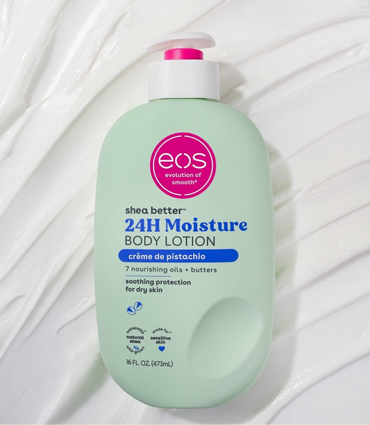 Eos Shea Better Body Lotion- Crème de Pistachio, 24-Hour Moisture Skin Care, Lightweight & Non-Greasy, Made with Natural Shea, Vegan, 16 fl oz
