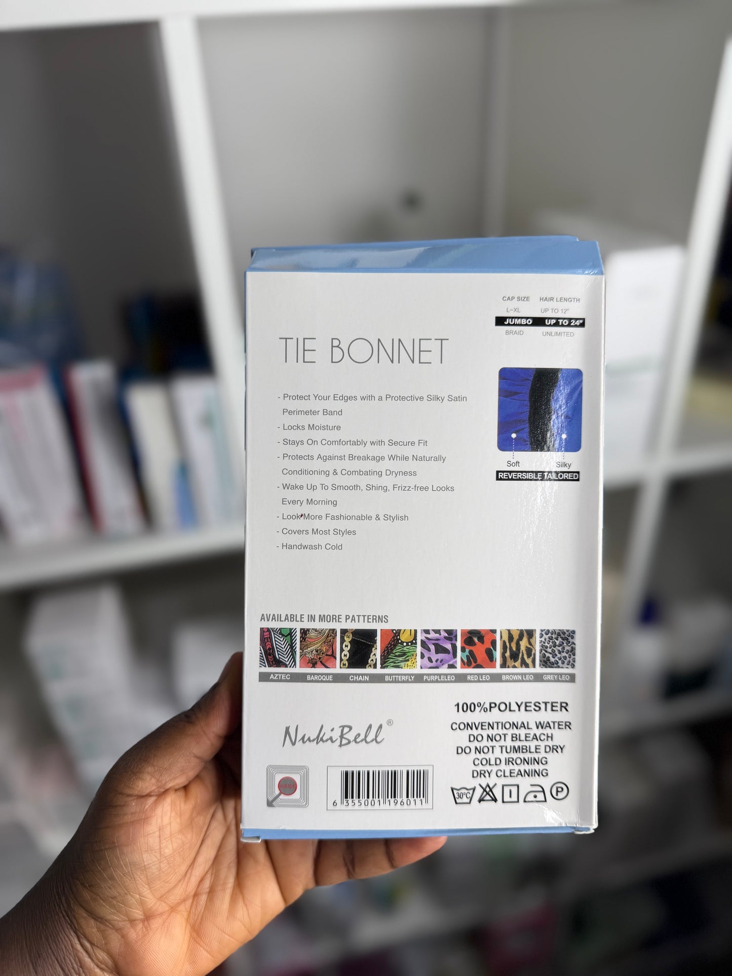 NUKIBELL JUMBO PLUS TIE BONNET REVERSIBLE, EXTRA LONG TIE, PREMIUM HAIR PROTECTION