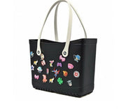 CROCS BLACK CLASSIC TOTE BAG WITH WHITE HANDLES | WATERPROOF RUBBER BEACH BAG