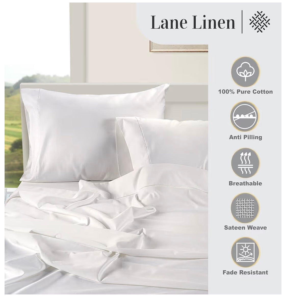 Qamiashop Luxury 100% Egyptian Cotton 6-Piece Bedding Set – Duvet Cover, Flat Sheet & 4 Pillowcases White