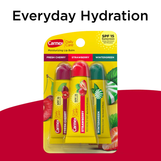 CARMEX DAILY CARE MOISTURIZING LIP BALM TUBES WITH SPF – FRESH CHERRY, STRAWBERRY & WINTERGREEN (pack)