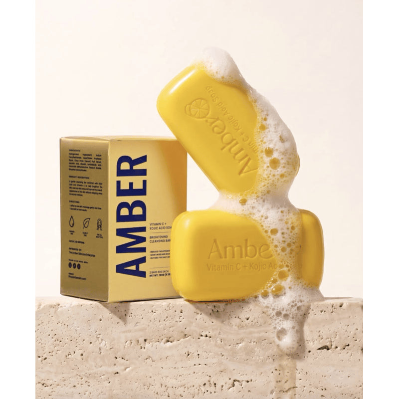 Amber Vitamin C and Kojic Acid Brightening Cleansing Bar Soap (2 Bars of 90g Each)