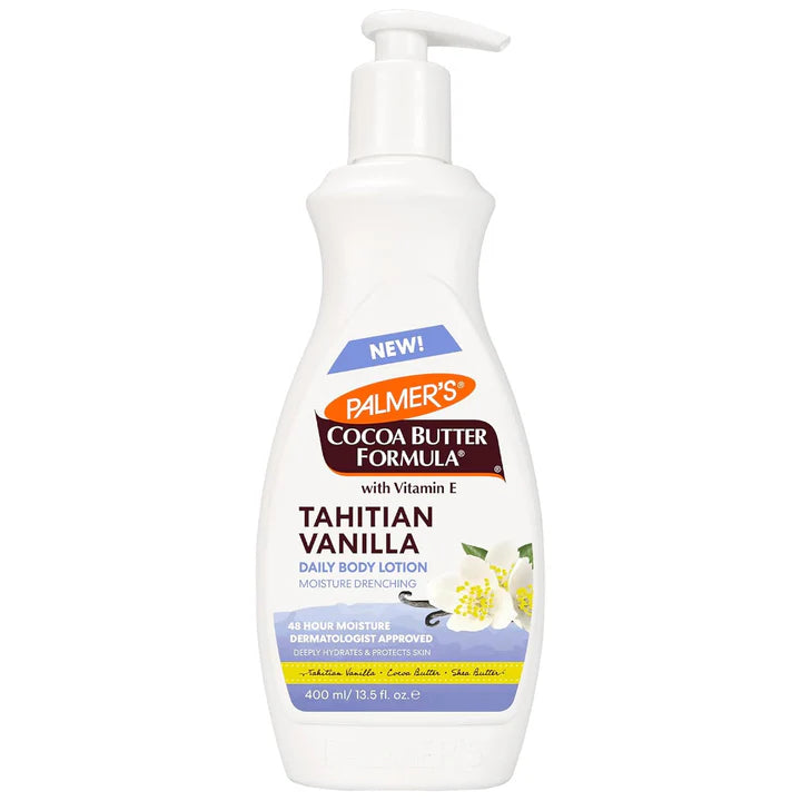 Lotion corporelle Palmer's au beurre de cacao et à la vanille de Tahiti, 400 ml, hydratante quotidienne pour peaux sèches au beurre de karité et à la vitamine E, hydrate et protège, aide à fournir une hydratation profonde pendant 48 heures.