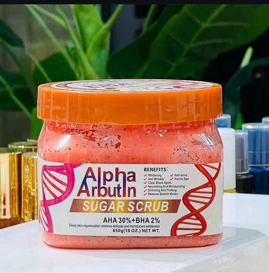 ALPHA ARBUTIN SUGAR SCRUB – DR. MENAIR SUGAR BODY SCRUB AHA + BHA 18 OZ