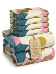 Qamiashop Luxury 100% Egyptian Cotton 6-Piece Bedding Set – Duvet Cover, Flat Sheet & 4 Pillowcases
