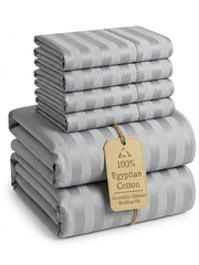 Qamiashop Luxury 100% Egyptian Cotton 6-Piece Bedding Set – Duvet Cover, Flat Sheet & 4 Pillowcases