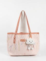 SOFT PINK EMBROIDERED CLOUD TOTE TEXTURED CASUAL SHOULDER BAG