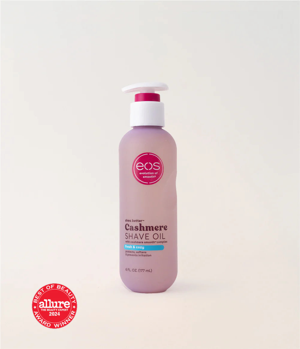 Huile de rasage Eos Cashmere Skin Collection, vanille cachemire, apaisante et hydratante, prévient les irritations et les brûlures du rasoir, convient à toute la zone du bikini, 170 ml. L'emballage peut varier. 